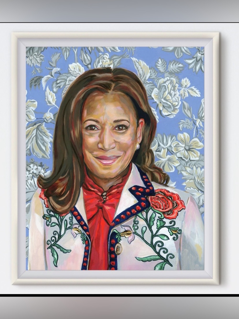 Kamala Harris Floral Giclée Canvas Print in Blue and Red 40”x26” - NIB